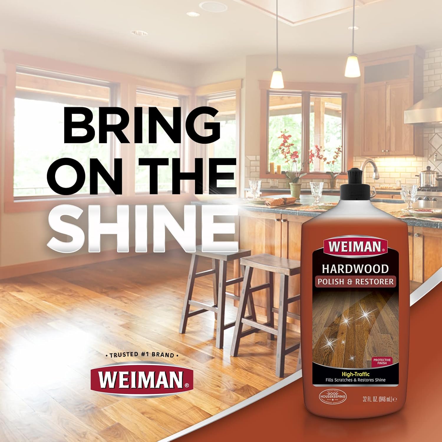 Weiman 123 Polishing Polishing & Restoring heavily stressed hardwood floors, natural shine, removes scratches, leaves a protective layer, 946 ml volume