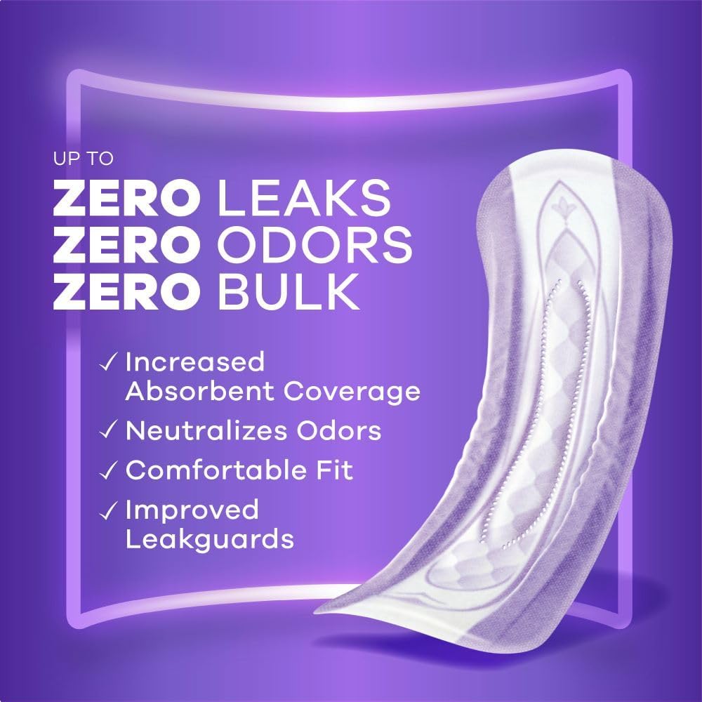 Always discreet long sanitary pads - heavy absorbance, up to zero leak, odors and bulk - feminine sanitary pads with increased coverage and improved leak guards. 