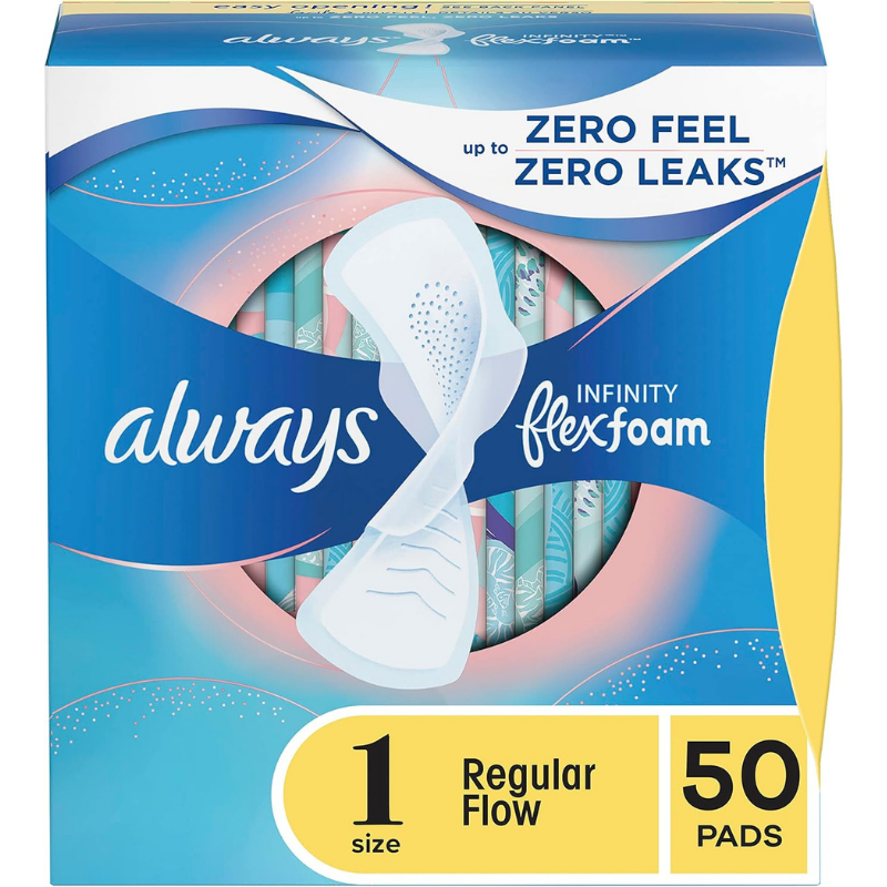 Always infinity flexfoam sanitary pads for size 1 regular flow - period pads with up to zero feels and zero leaks. 