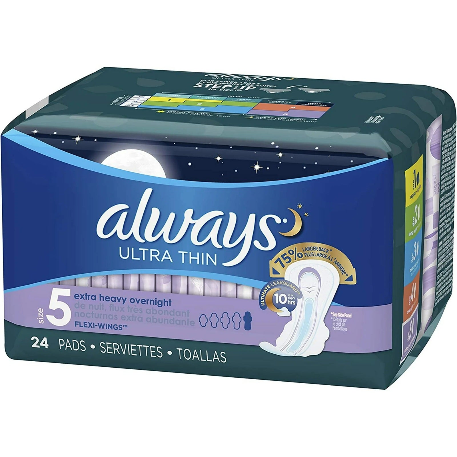 Always ultra thin sanitary pads with flexi wings for extra heavy overnight period protection