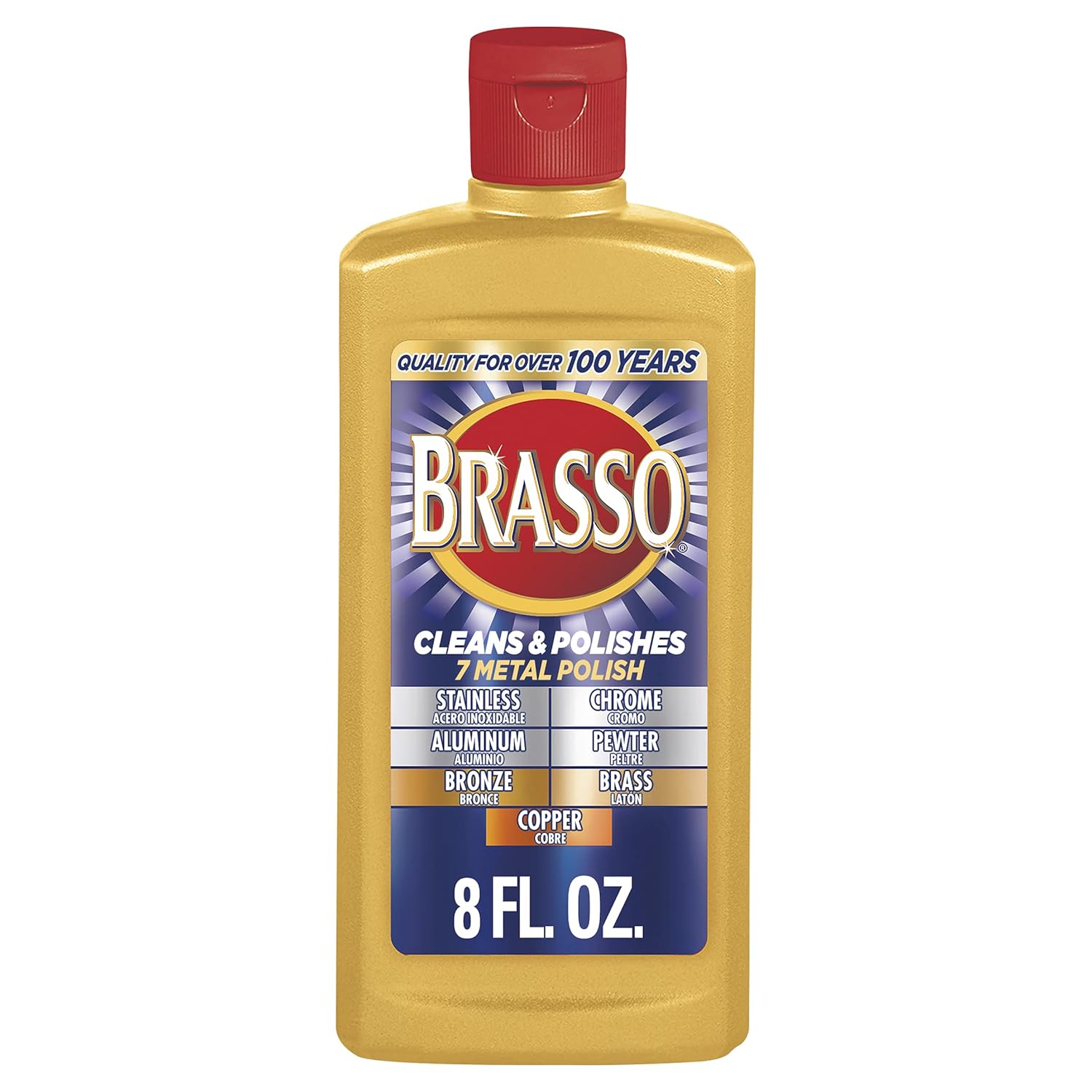 Brasso polish cleans 7 metals including stainless, chrome, aluminum, pewter, bronze, brass and copper – 8 Oz. 