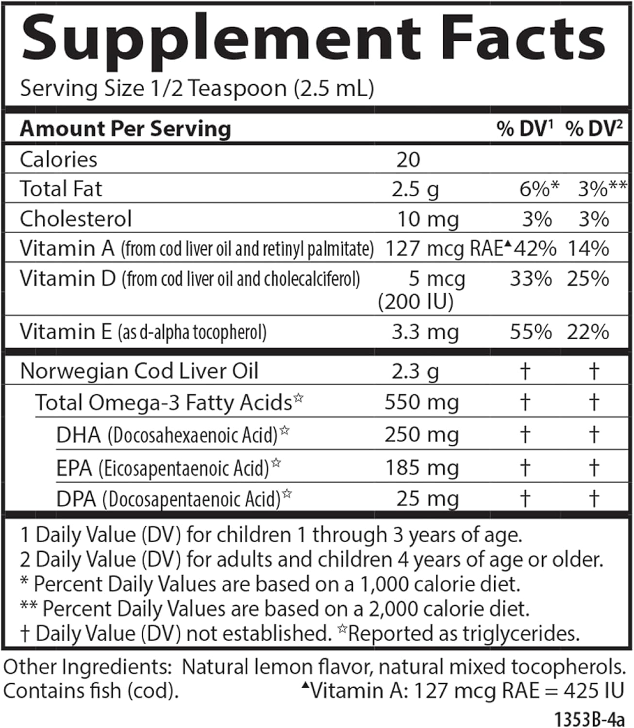 Carlson Labs Kid's Cod Liver Oil, 550mg Natural Lemon, 250 ml, 1353