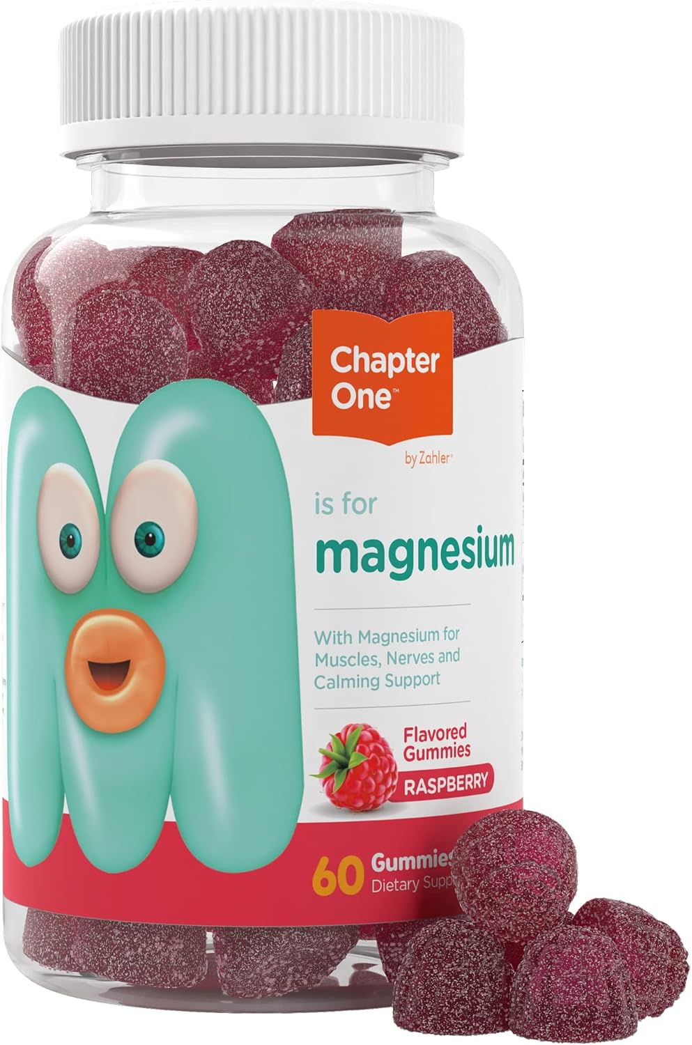 Chapter One Magnesium Calm Gummies for Kids and Adults, Kosher (Raspberry 60 Count)