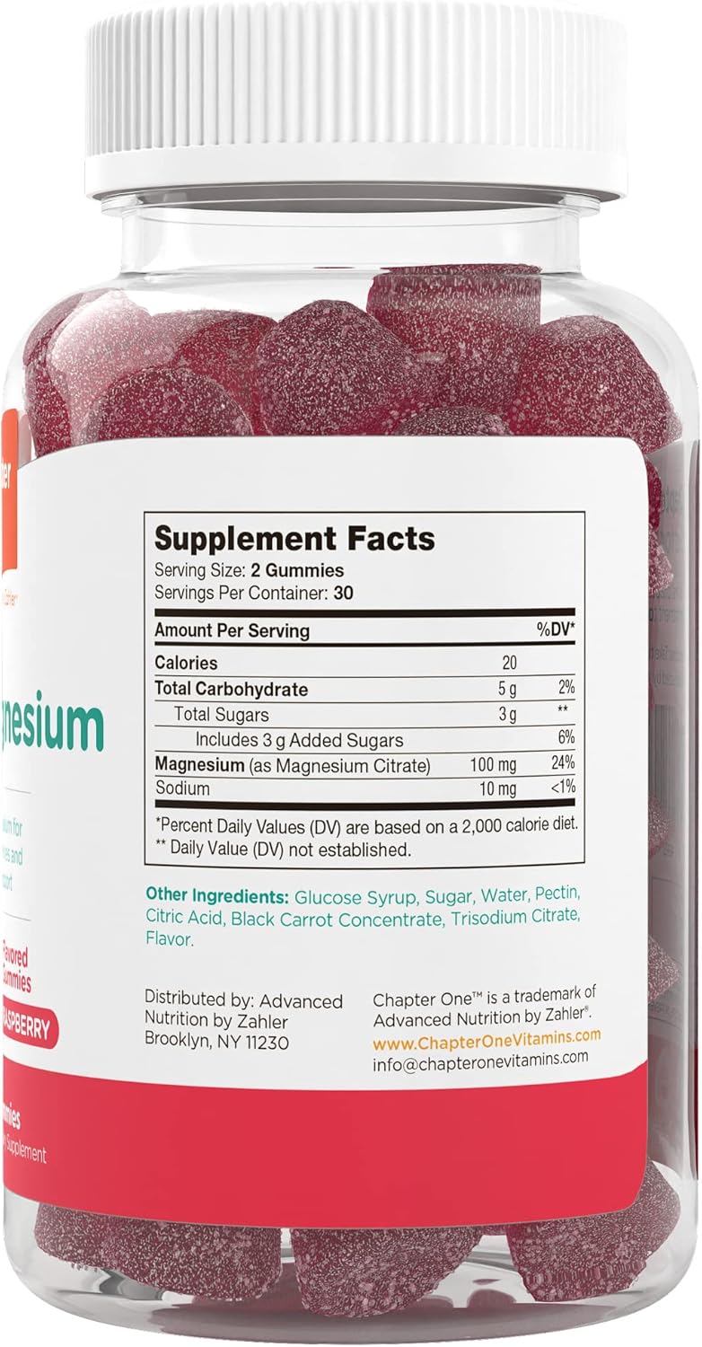 Chapter One Magnesium Calm Gummies for Kids and Adults, Kosher (Raspberry 60 Count)