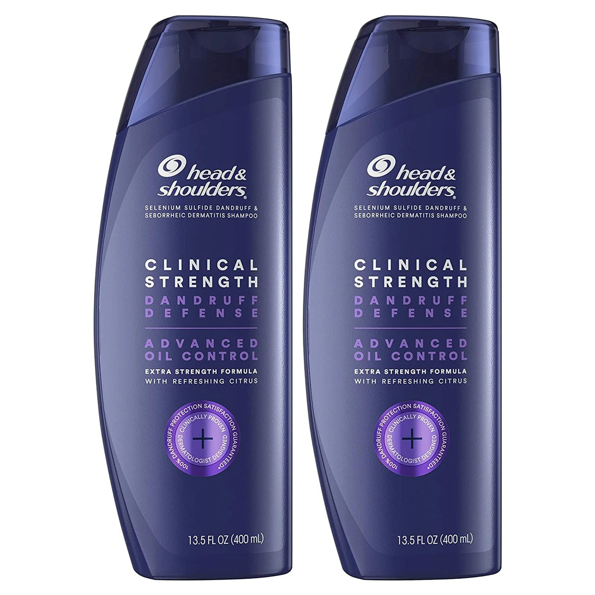 Two bottles of Head & Shoulders Clinical Strength Dandruff Defense shampoo with advanced oil control