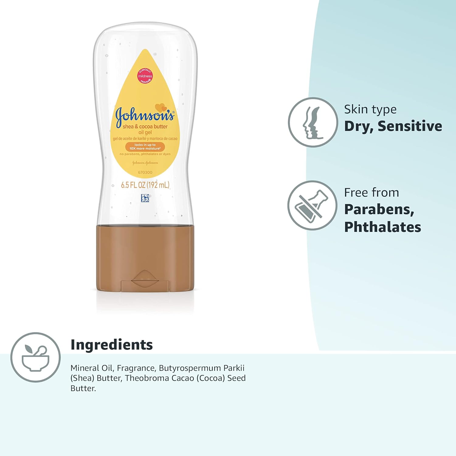 Johnson's baby oil gel with shea butter & cocoa butter for dry, sensitive skin - baby body wash are from parabens. 