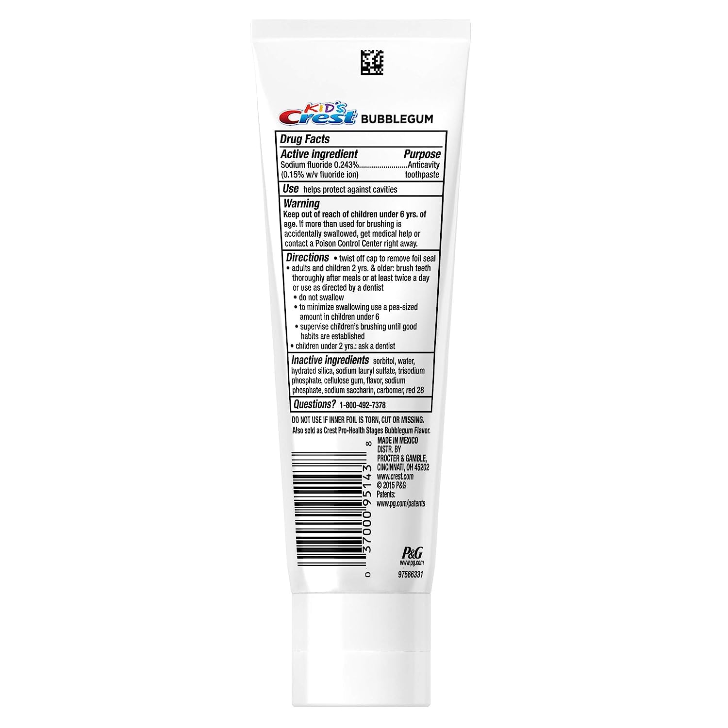 Kids crest bubblegum flavor for children dental hygiene - American brand toothpaste. 