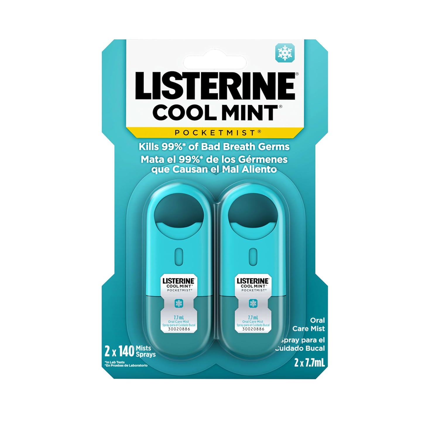 Packaging of Listerine Pocketmist cool mint mist sprays (x2)