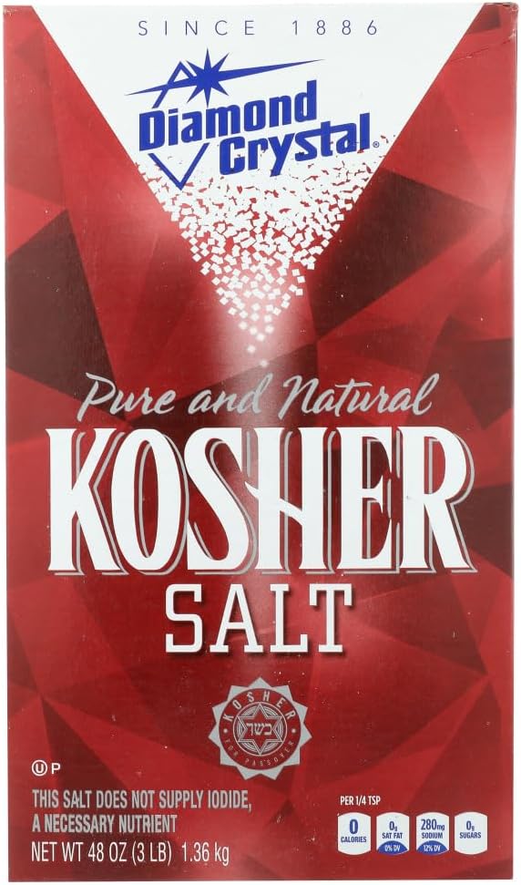 Diamond Crystal, Pure and Natural Kosher Salt - No additives, No GMO - 48oz, Pack of 3 Seasoning Control Salts