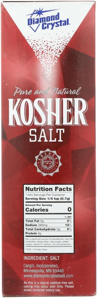 Diamond Crystal, Pure and Natural Kosher Salt - No additives, No GMO - 48oz, Pack of 3 Seasoning Control Salts