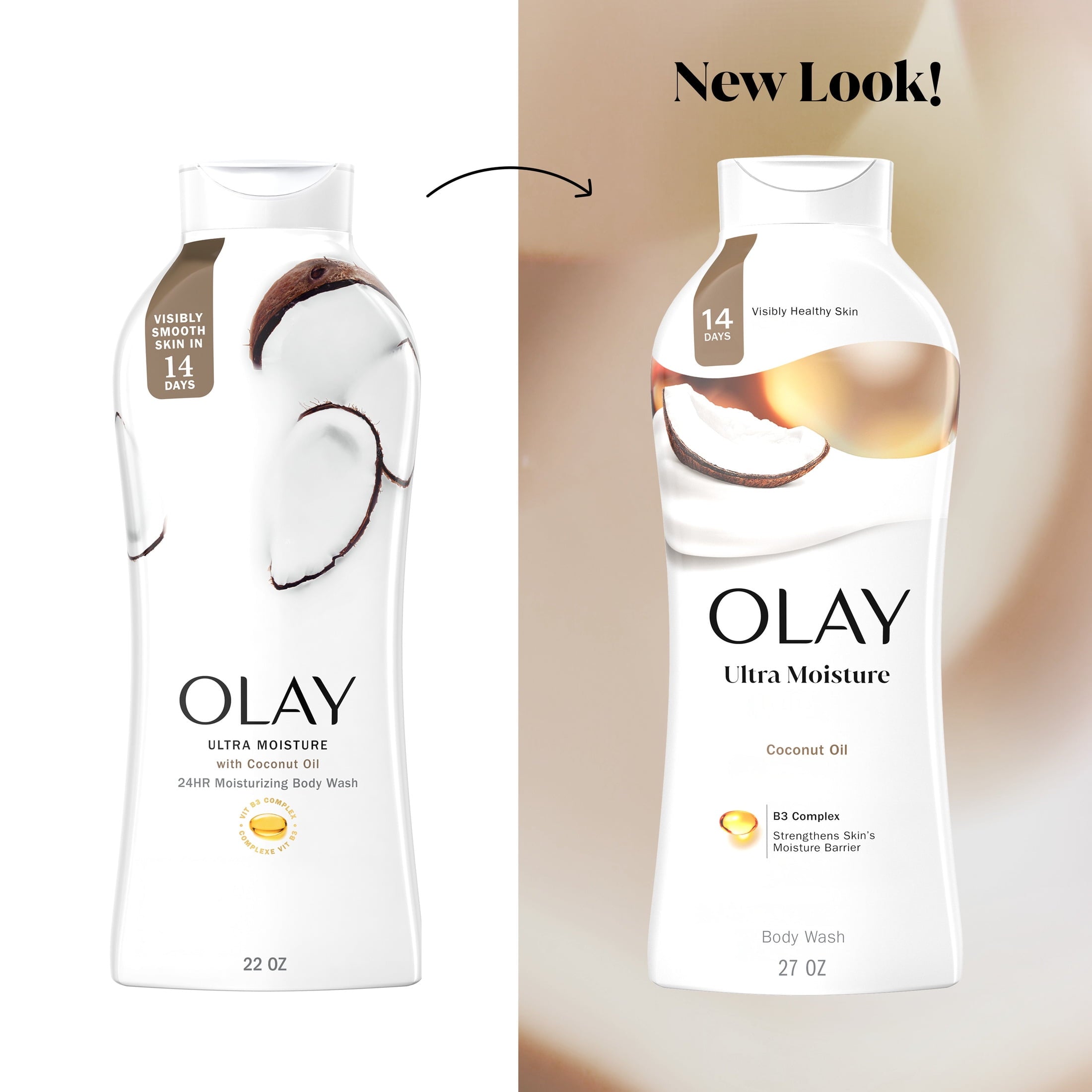 Olay ultra moisture with coconut oil and B3 complex - 24hour moisturizing body wash has a new look for the same great body wash. 