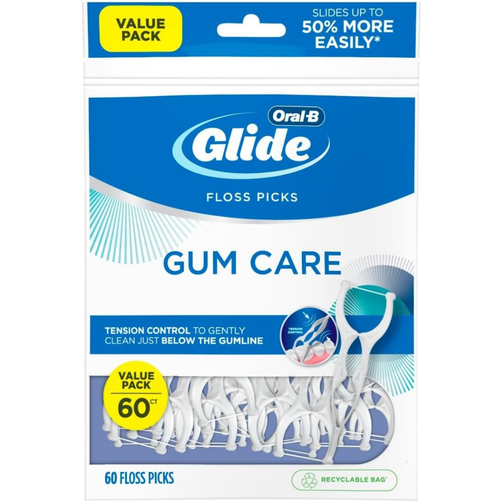 Oral-B Glide floss picks with gum care for tension control to gently clean just below the gemlike - 60 floss pick