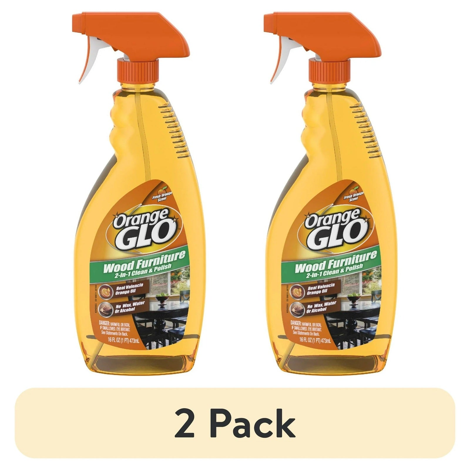 Two bottles of Orange Glo Wood Furniture, 2-in-1 clean & polish spray - pack of 2