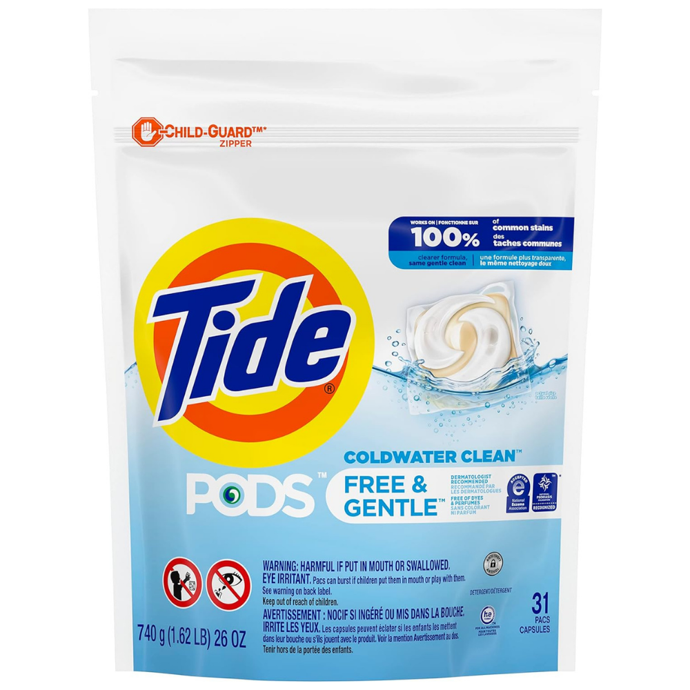 Packet of 31 Tide laundry pods for free & gentle cold water clean