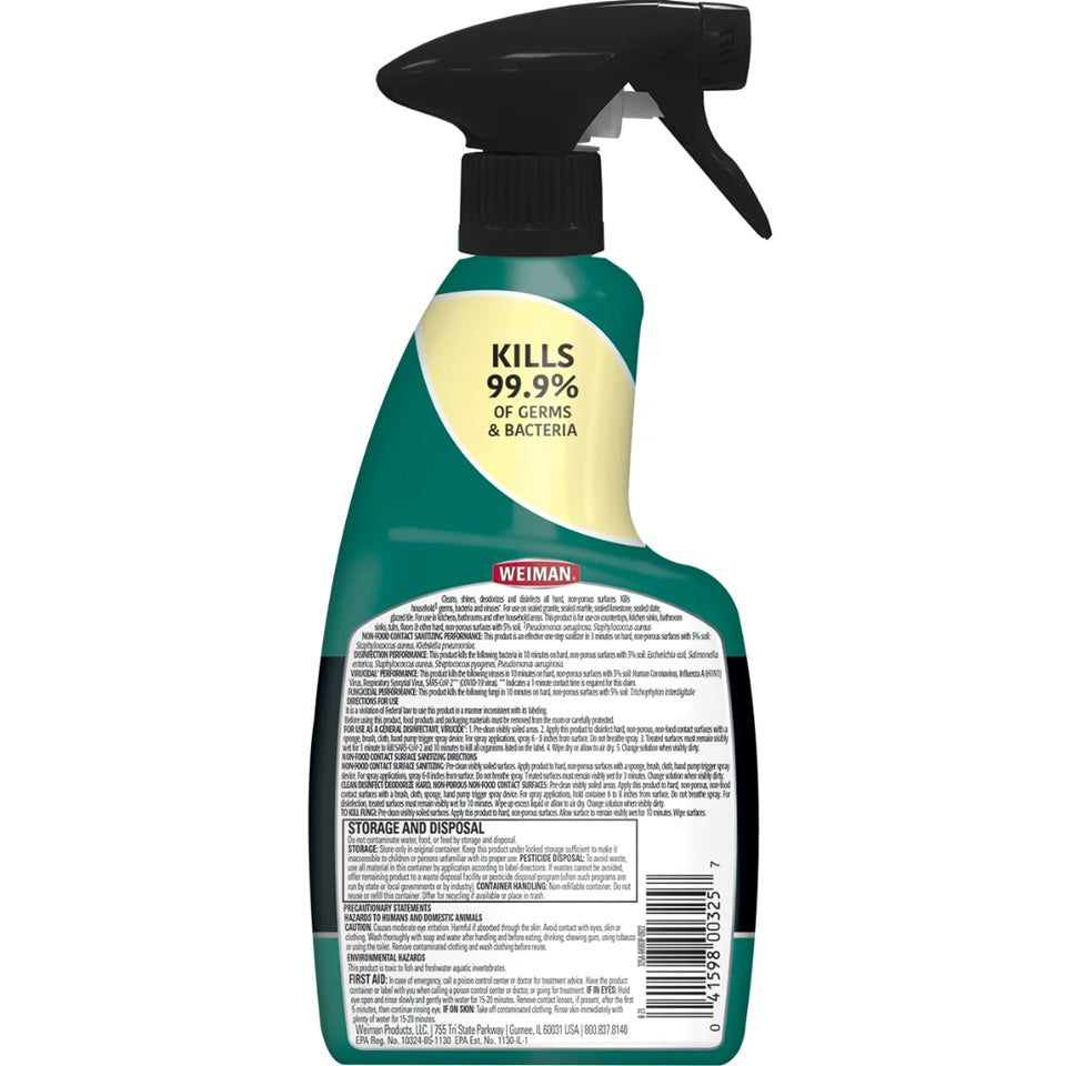 Weiman granite & stone cleaning spray kills 99.9% of germs and bacteria